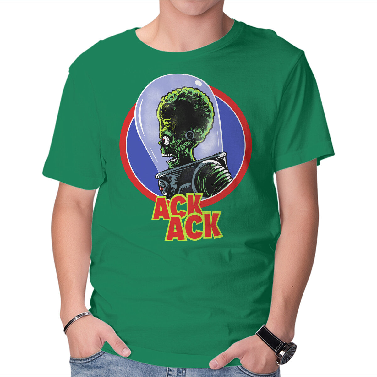 Ack Ack – Sci-Fi Graphic T-Shirt in green, product display