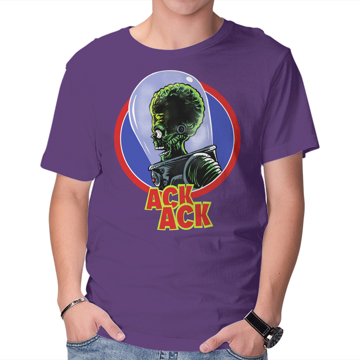 Ack Ack – Sci-Fi Graphic T-Shirt in purple, product display