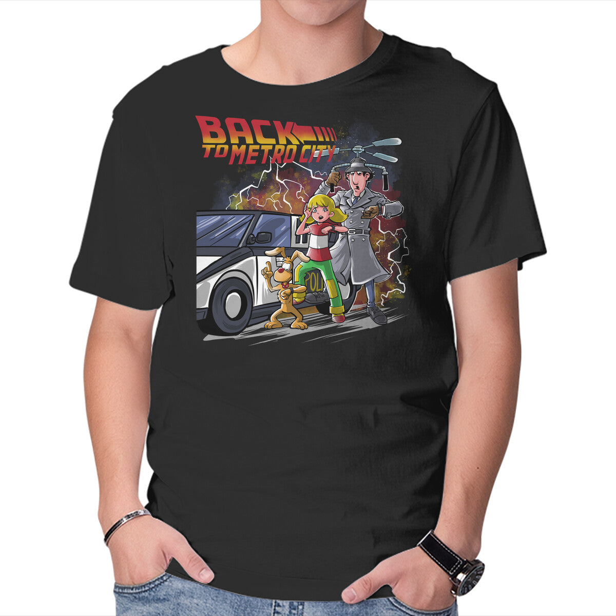 Back To Metro City – Funny Graphic T-Shirt in black, product display