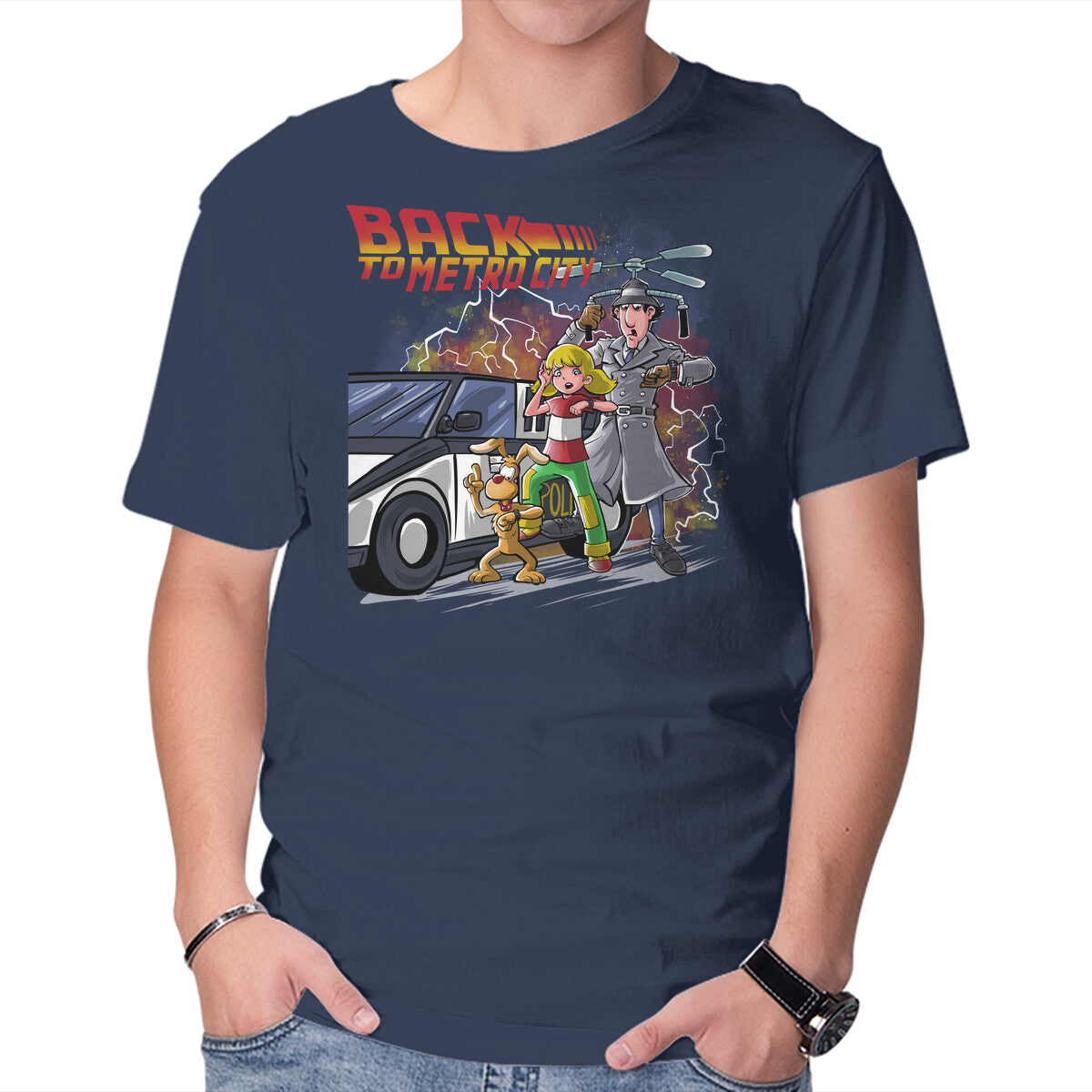 Back To Metro City – Funny Graphic T-Shirt in navy, product display