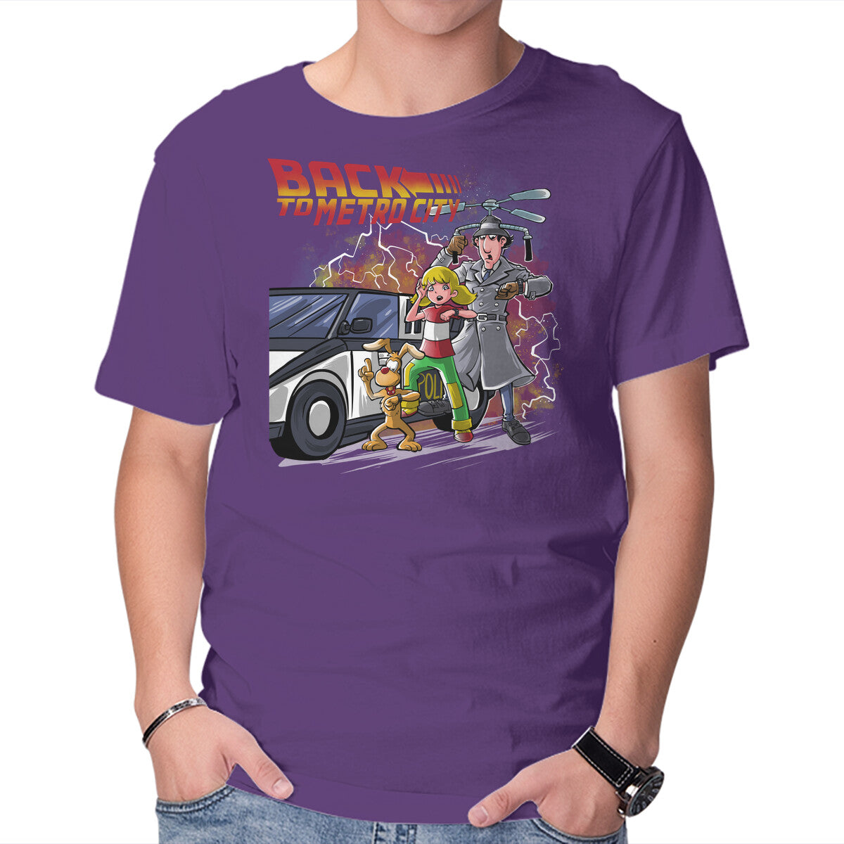 Back To Metro City – Funny Graphic T-Shirt in purple, product display