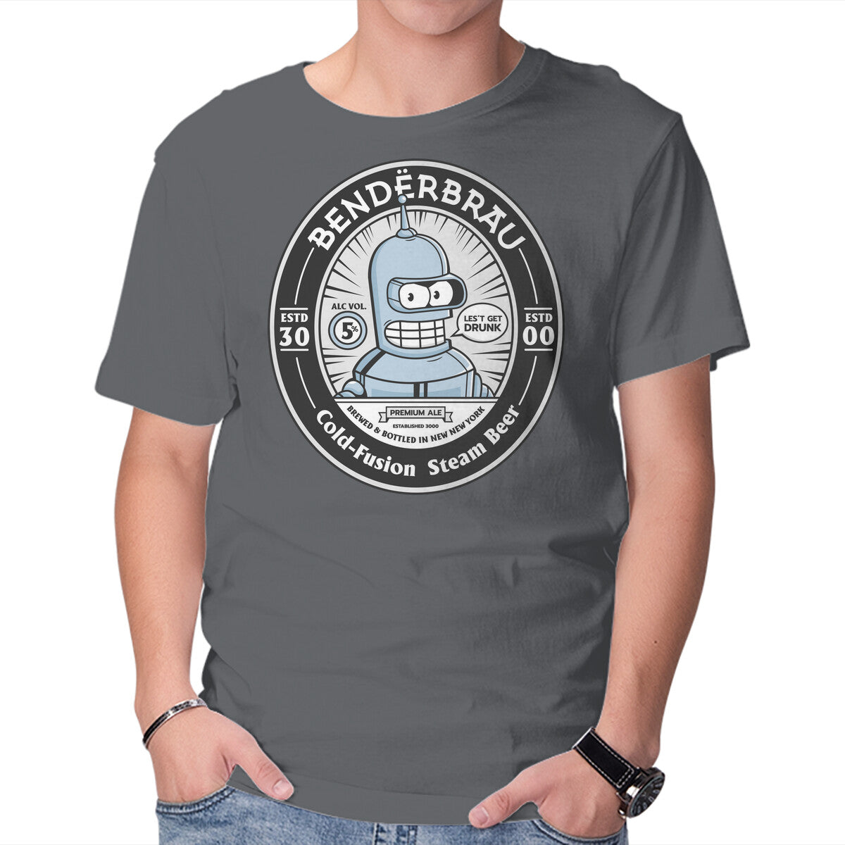 Bender Beer – Sci-Fi Graphic T-Shirt in charcoal, product display