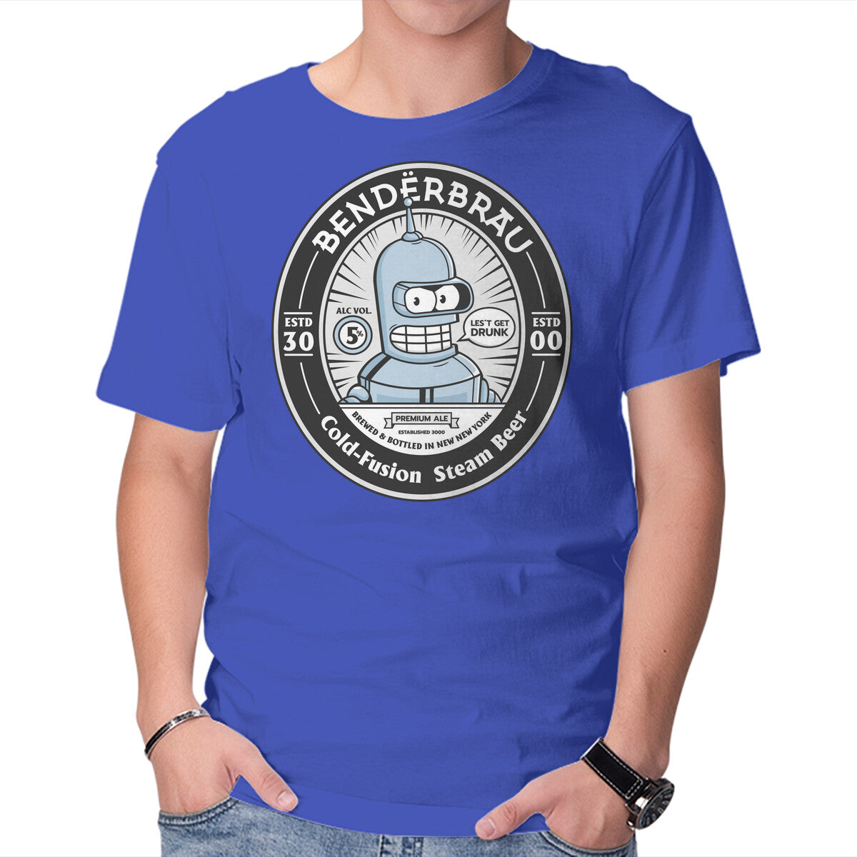 Bender Beer – Sci-Fi Graphic T-Shirt in royal blue, product display