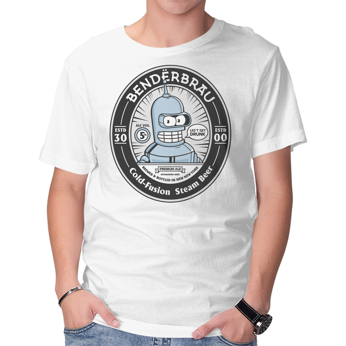 Bender Beer – Sci-Fi Graphic T-Shirt in white, product display