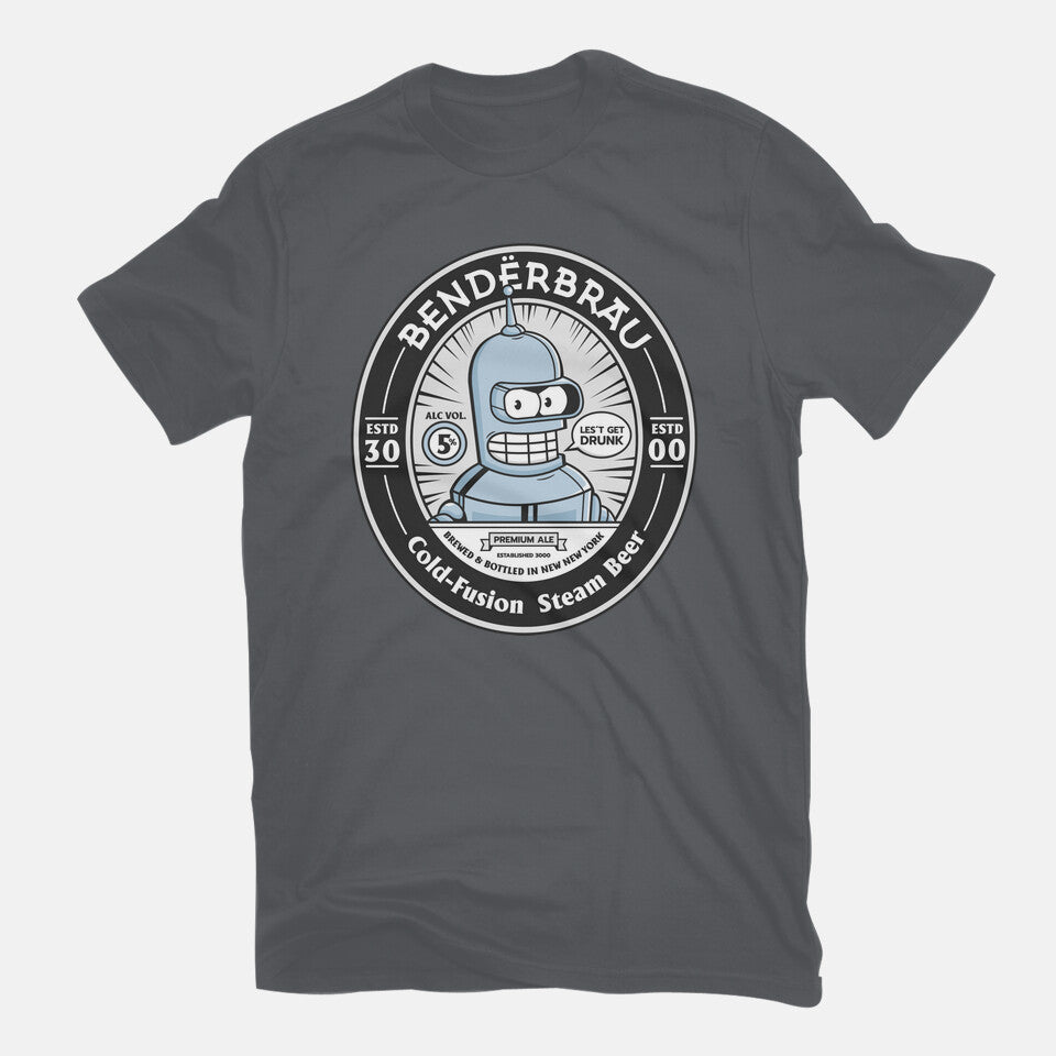 Bender Beer – Sci-Fi Graphic T-Shirt in charcoal, flat-lay product view
