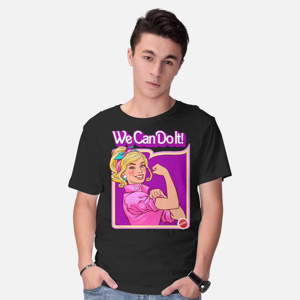 Model wearing black Barbie Can Do It – Movie Graphic T-Shirt