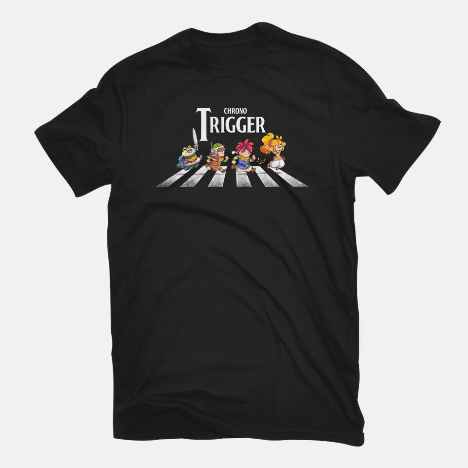 Chono Road – Gaming Graphic T-Shirt in black, flat-lay product view
