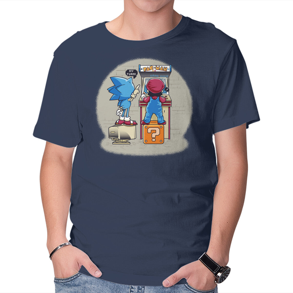 Sonic And Mario – Gaming Graphic T-Shirt in navy, product display