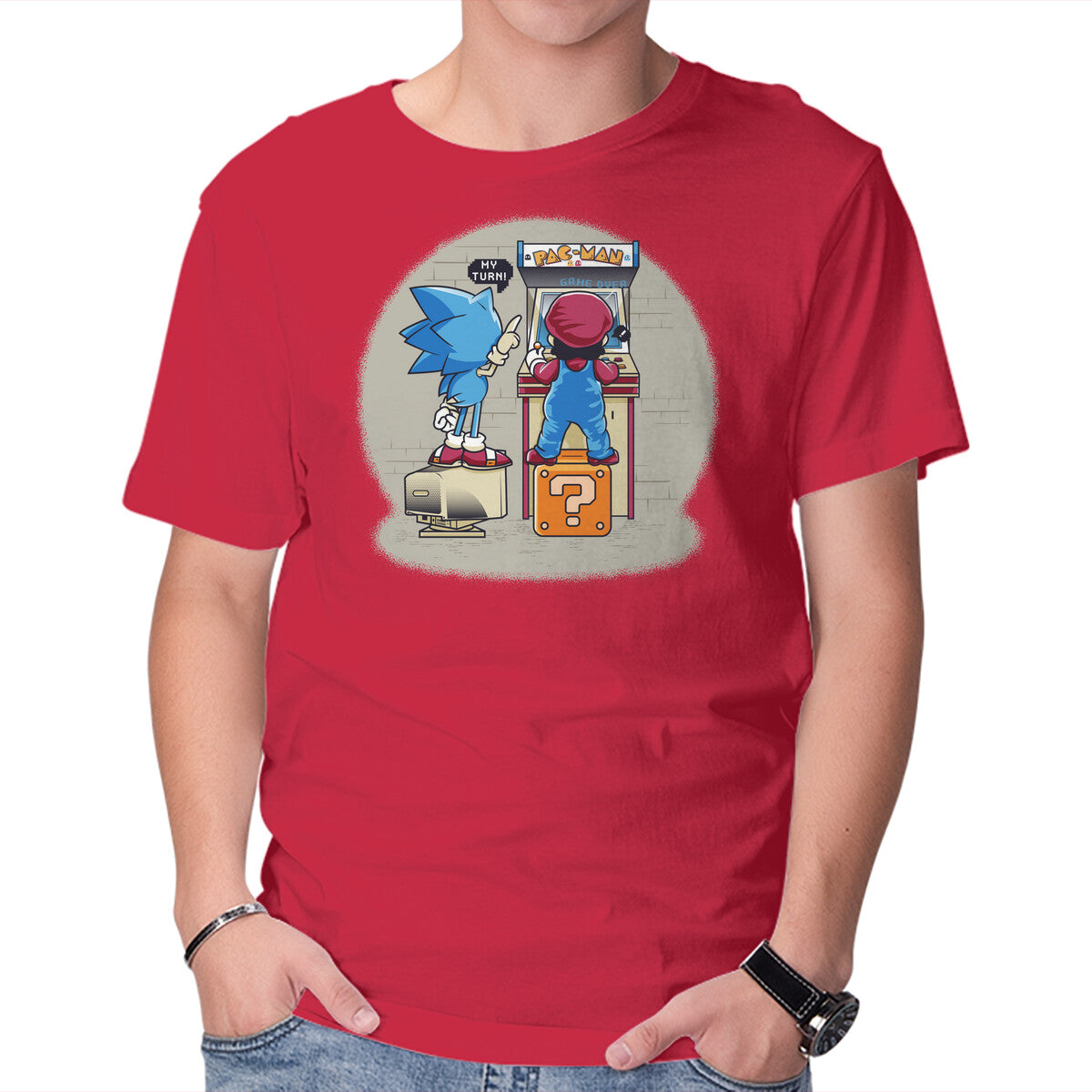 Sonic And Mario – Gaming Graphic T-Shirt in red, product display