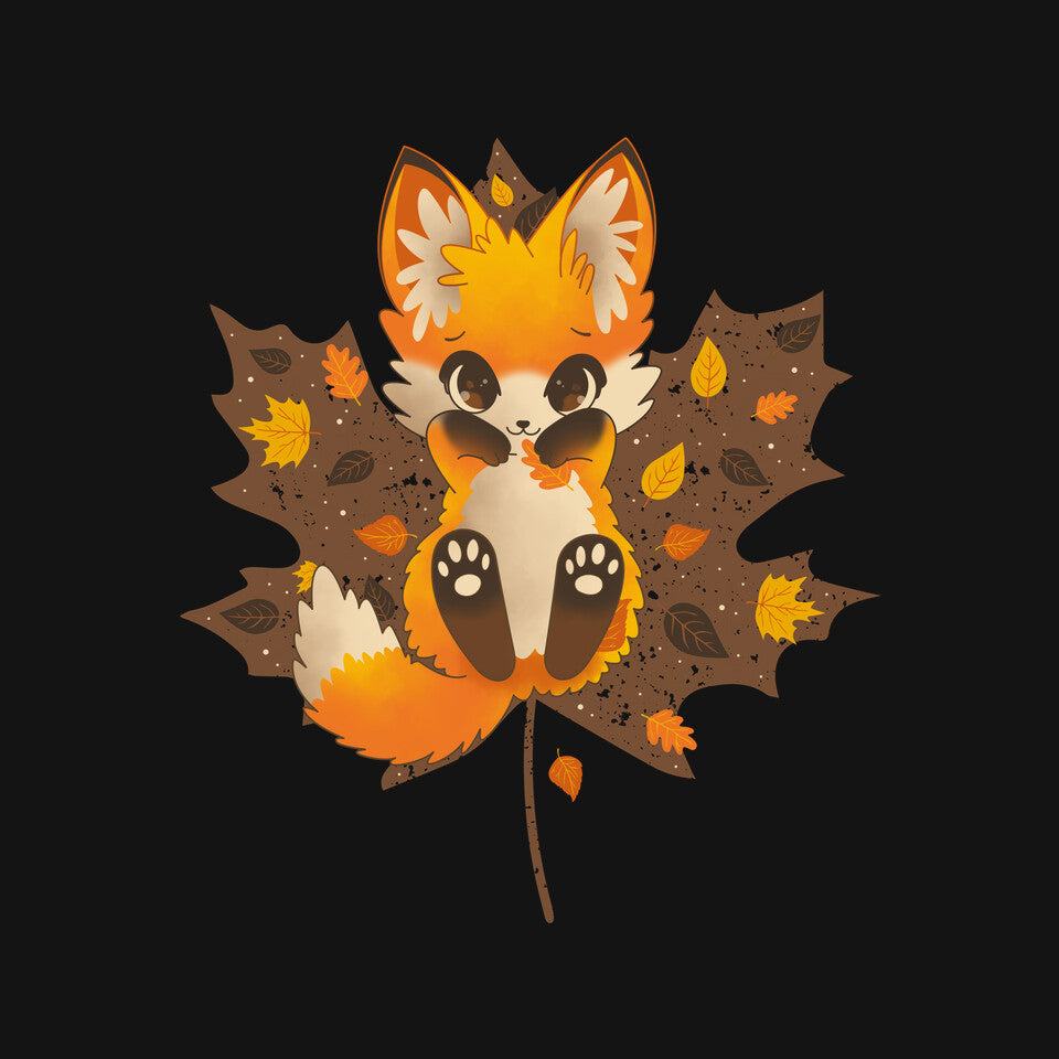 Autumn Kitsune – Animal Graphic T-Shirt design artwork for black graphic T-shirt