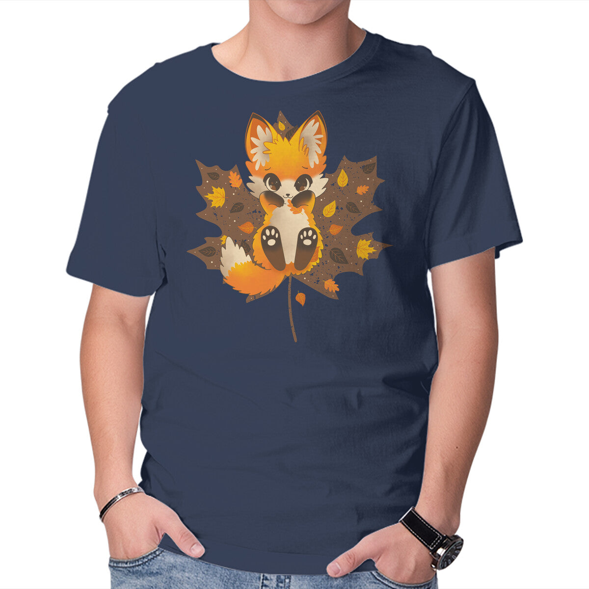 Autumn Kitsune – Animal Graphic T-Shirt in navy, product display