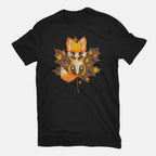 Autumn Kitsune – Animal Graphic T-Shirt in black, flat-lay product view
