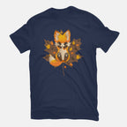 Autumn Kitsune – Animal Graphic T-Shirt in navy, flat-lay product view