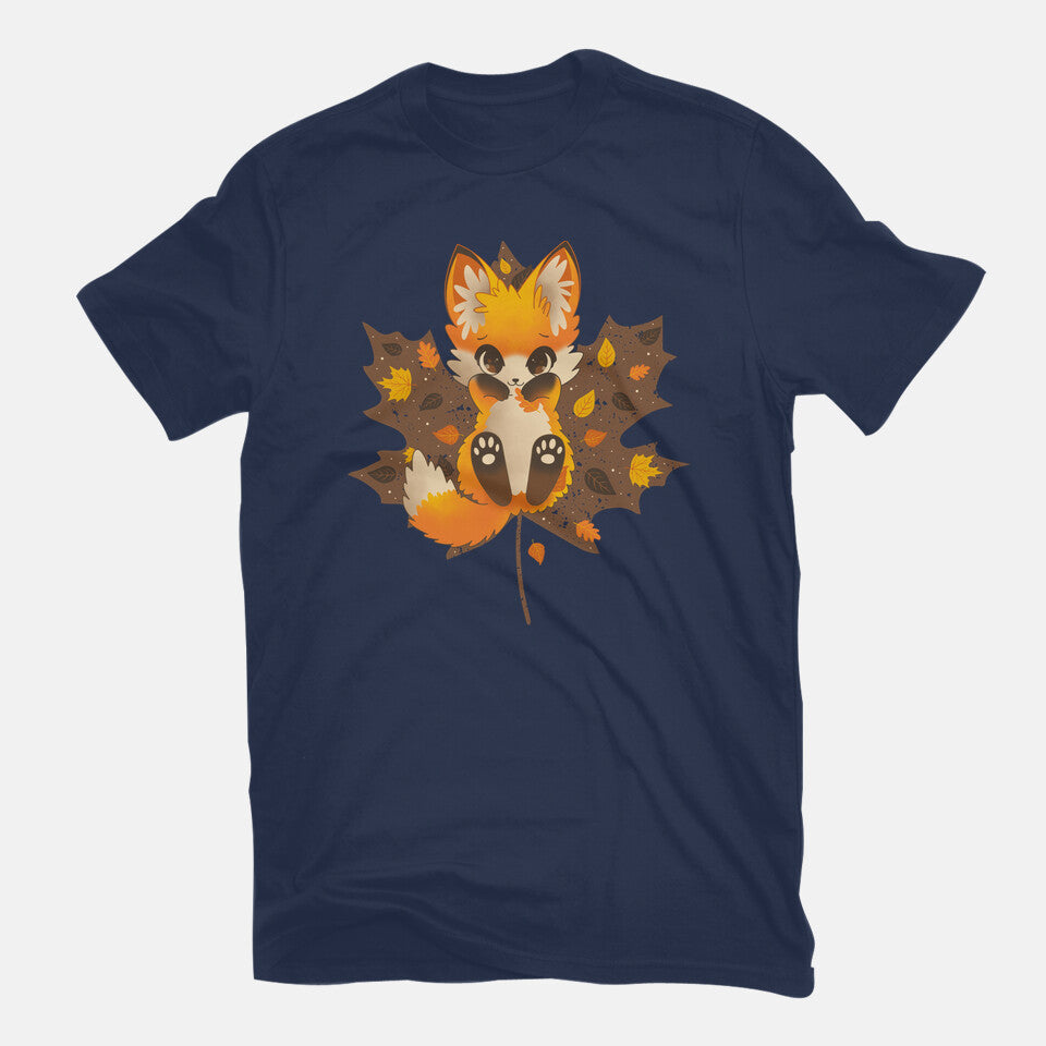 Autumn Kitsune – Animal Graphic T-Shirt in navy, flat-lay product view