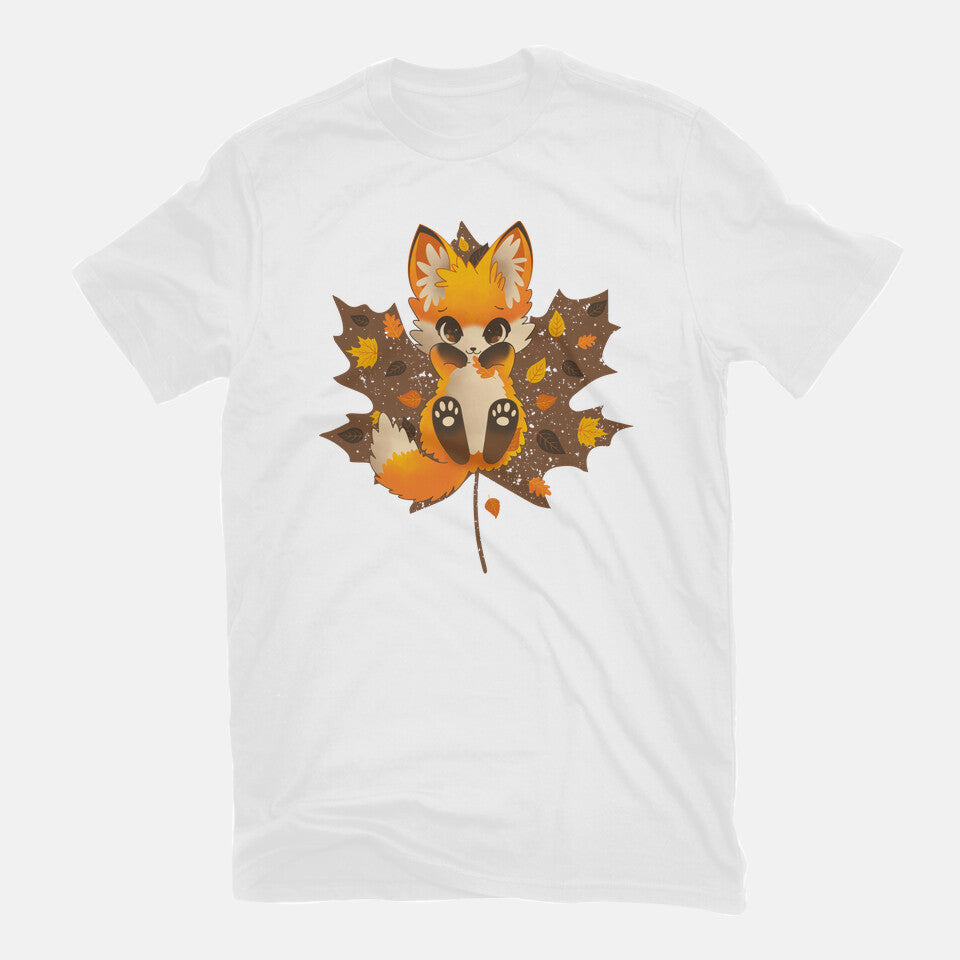 Autumn Kitsune – Animal Graphic T-Shirt in white, flat-lay product view