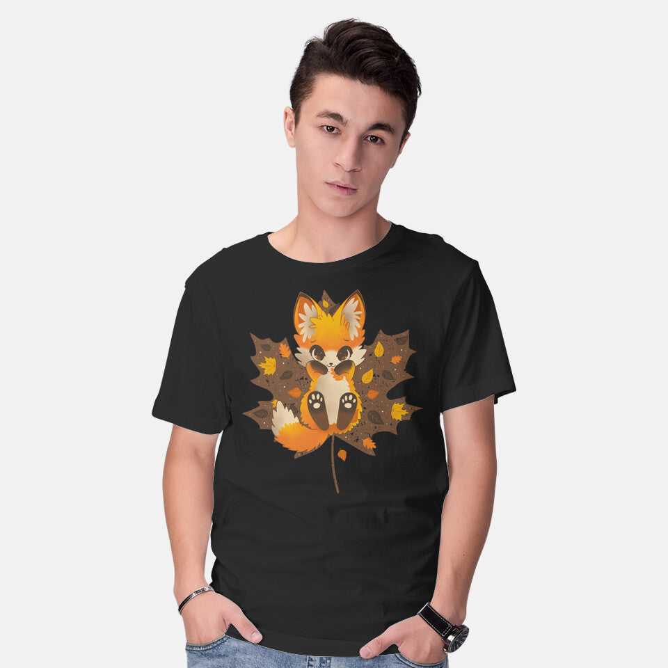 Model wearing black Autumn Kitsune – Animal Graphic T-Shirt