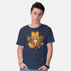 Model wearing navy Autumn Kitsune – Animal Graphic T-Shirt