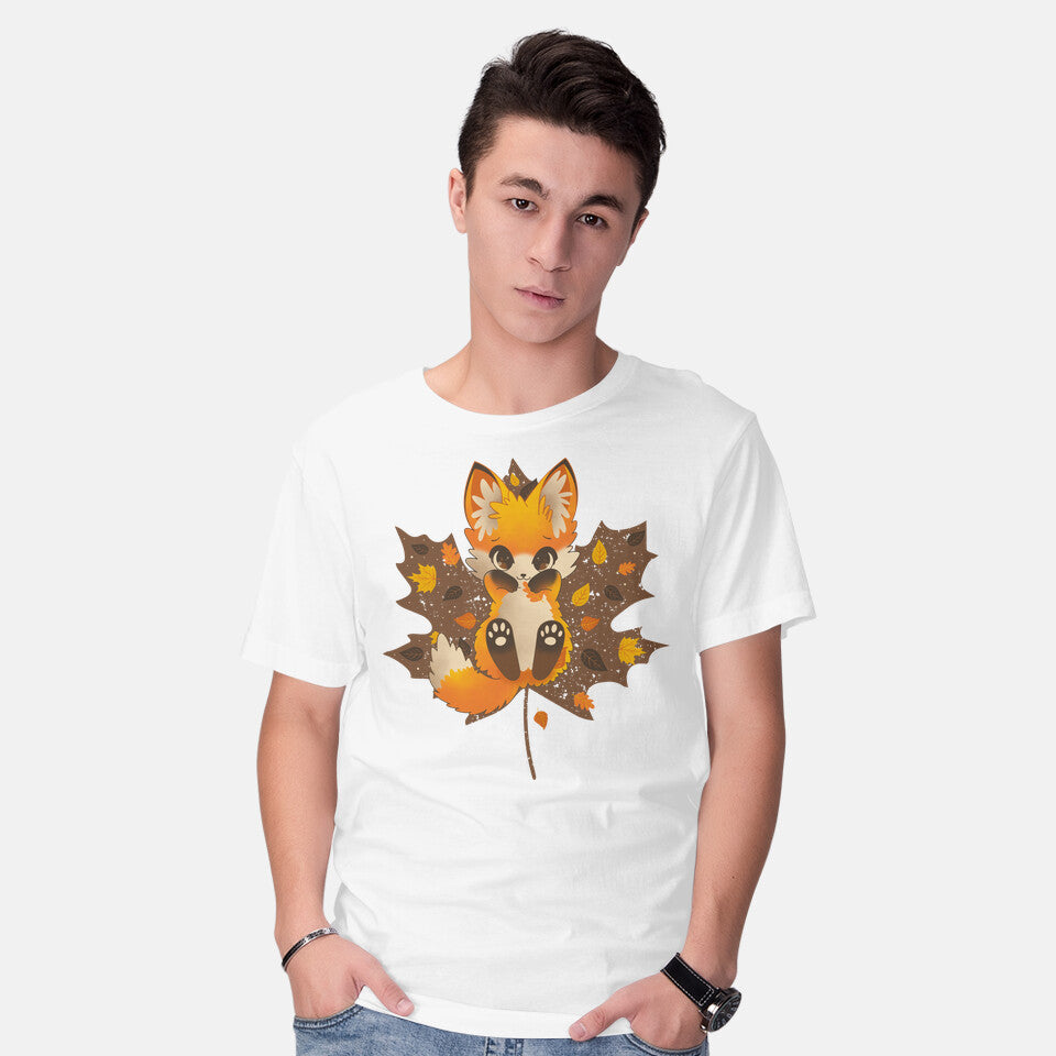 Model wearing white Autumn Kitsune – Animal Graphic T-Shirt