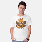 Model wearing white Autumn Kitsune – Animal Graphic T-Shirt