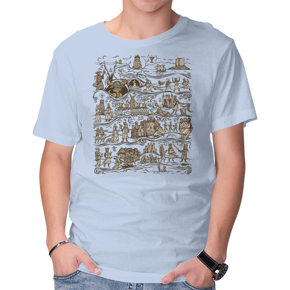 The Caerbannog Tapestry – Movie Graphic T-Shirt in blue, product display