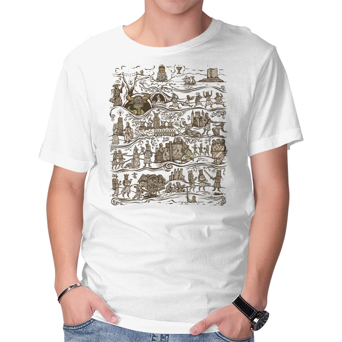 The Caerbannog Tapestry – Movie Graphic T-Shirt in white, product display