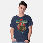 Model wearing navy Go Zombies – Halloween Graphic T-Shirt