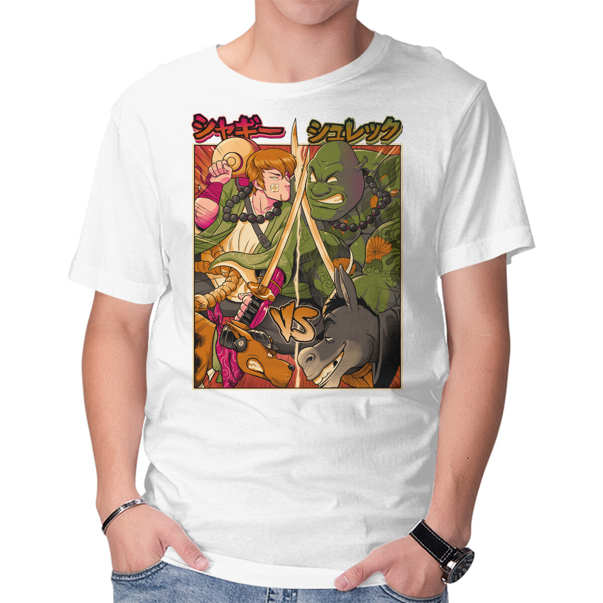 Samurai Sukubi VS Shurekku – Movie Graphic T-Shirt in white, product display