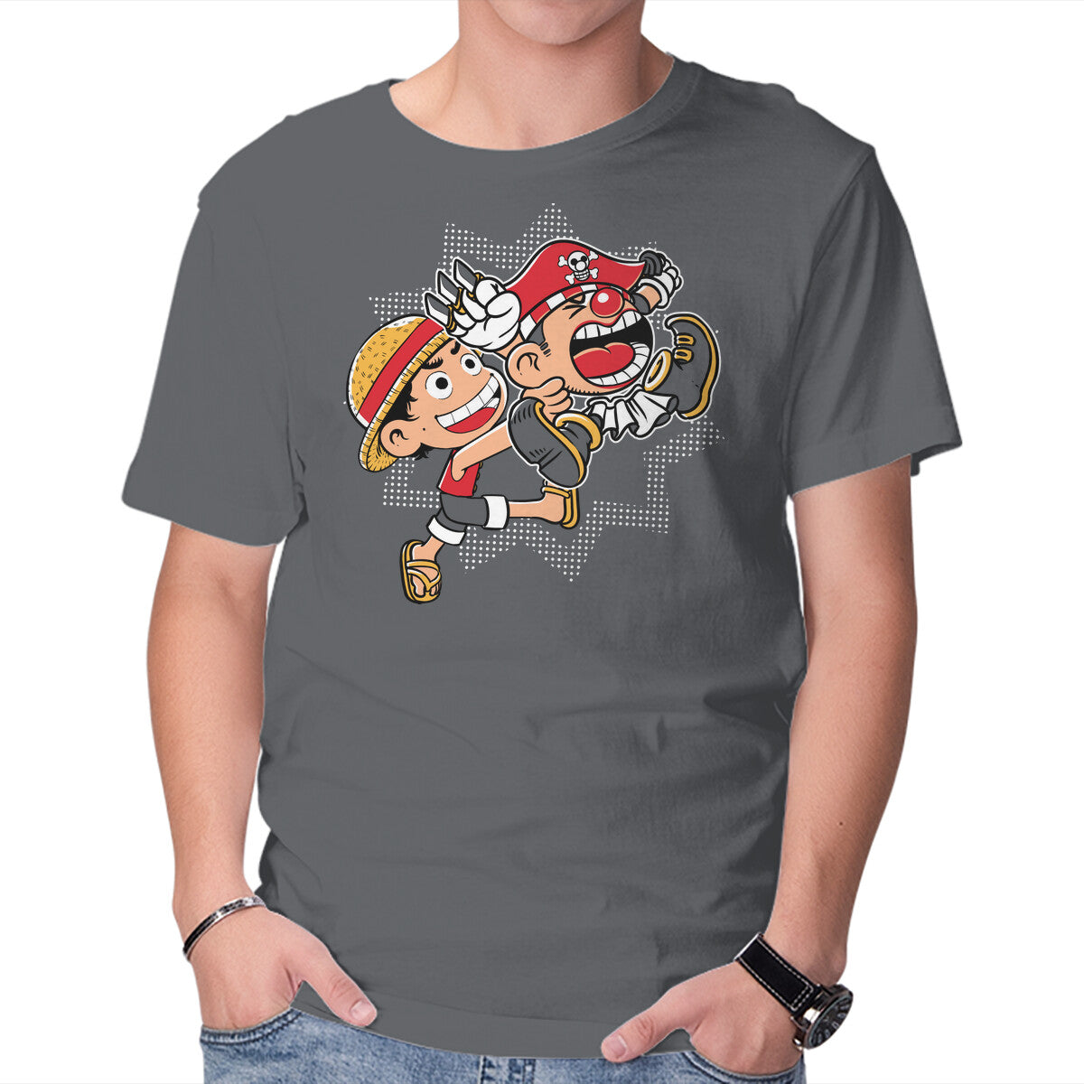 Super Stretchy Boy – Anime Graphic T-Shirt in charcoal, product display
