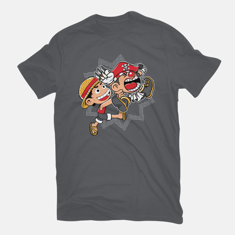 Super Stretchy Boy – Anime Graphic T-Shirt in charcoal, flat-lay product view