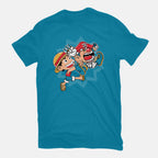 Super Stretchy Boy – Anime Graphic T-Shirt in turquoise, flat-lay product view