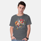 Model wearing charcoal Super Stretchy Boy – Anime Graphic T-Shirt
