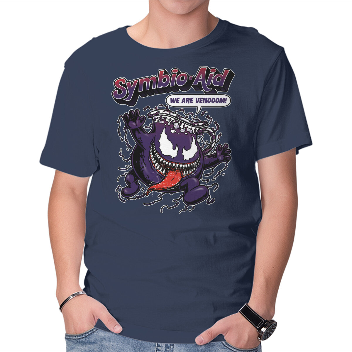 Symbio-Aid – Movie Graphic T-Shirt in navy, product display