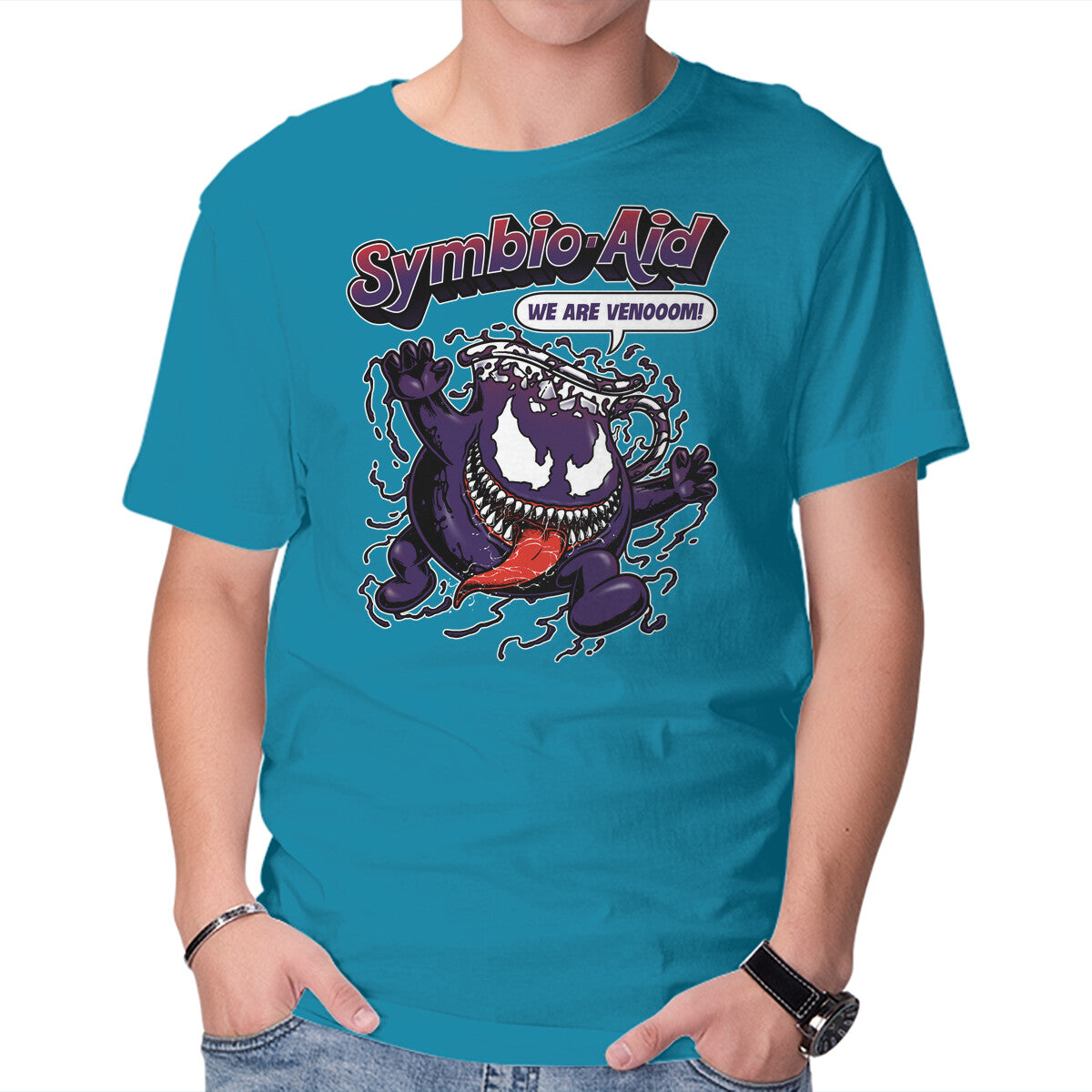 Symbio-Aid – Movie Graphic T-Shirt in turquoise, product display