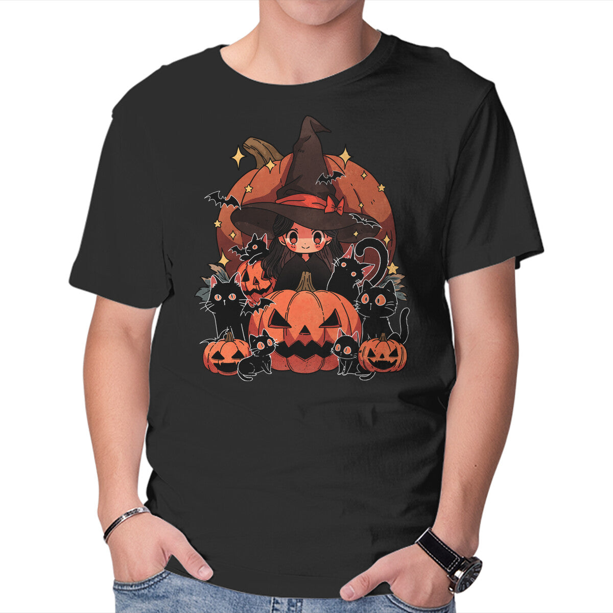Spellbound Kitties – Cat Graphic T-Shirt in black, product display
