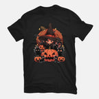 Spellbound Kitties – Cat Graphic T-Shirt in black, flat-lay product view