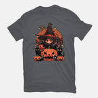 Spellbound Kitties – Cat Graphic T-Shirt in charcoal, flat-lay product view