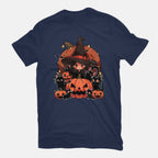 Spellbound Kitties – Cat Graphic T-Shirt in navy, flat-lay product view