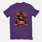 Spellbound Kitties – Cat Graphic T-Shirt in purple, flat-lay product view