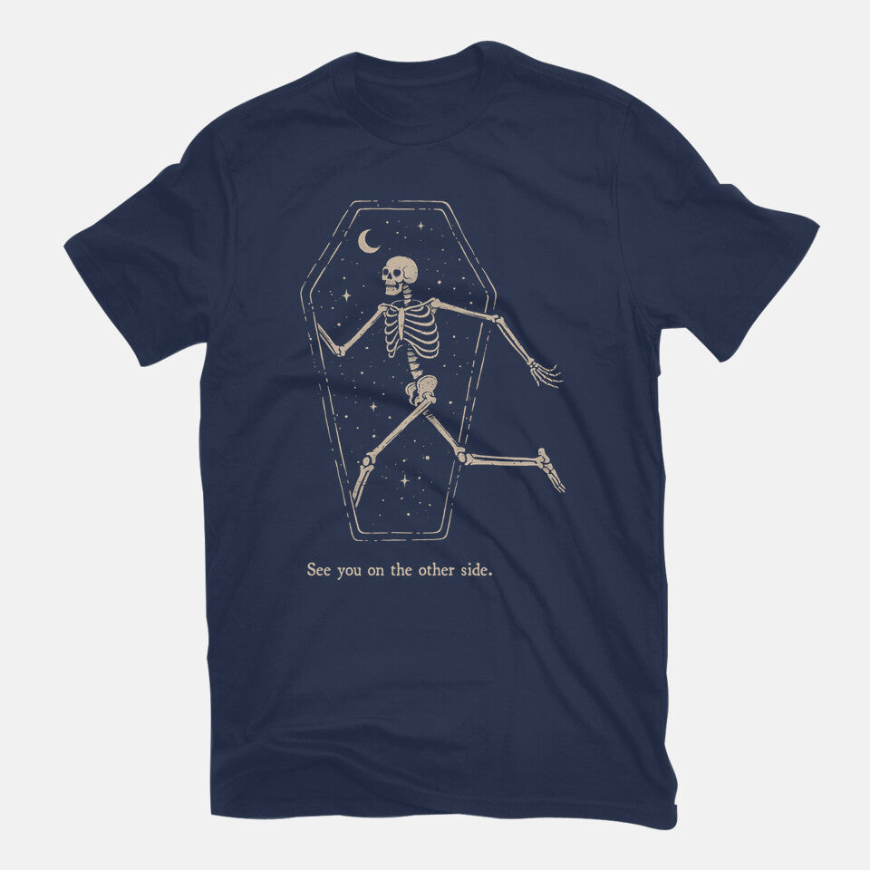 On The Other Side – Horror Graphic T-Shirt in navy, flat-lay product view