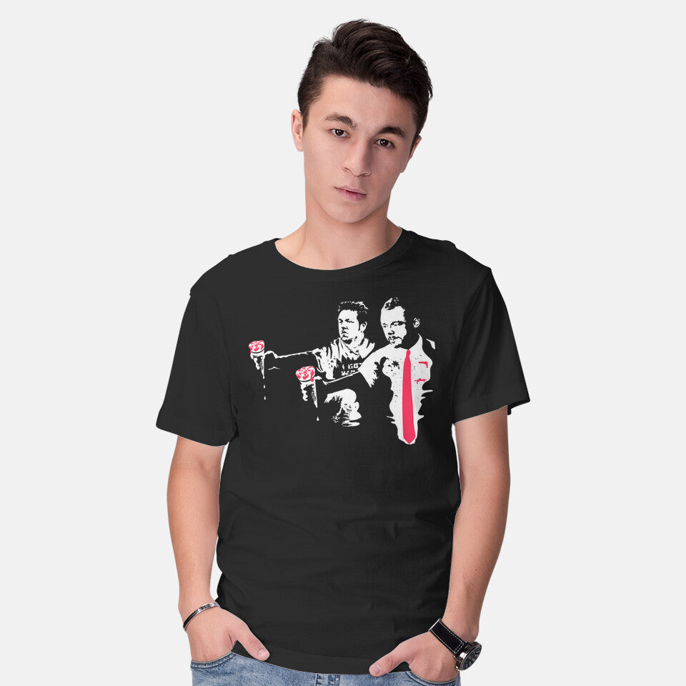 Model wearing black Strawberry Fiction – Halloween Graphic T-Shirt