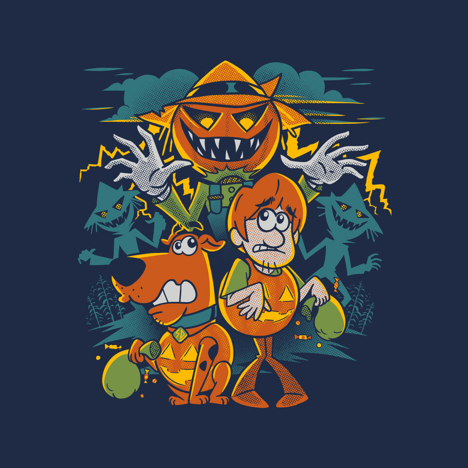 Mystery Tricks Or Treats – Halloween Graphic T-Shirt design artwork for navy graphic T-shirt