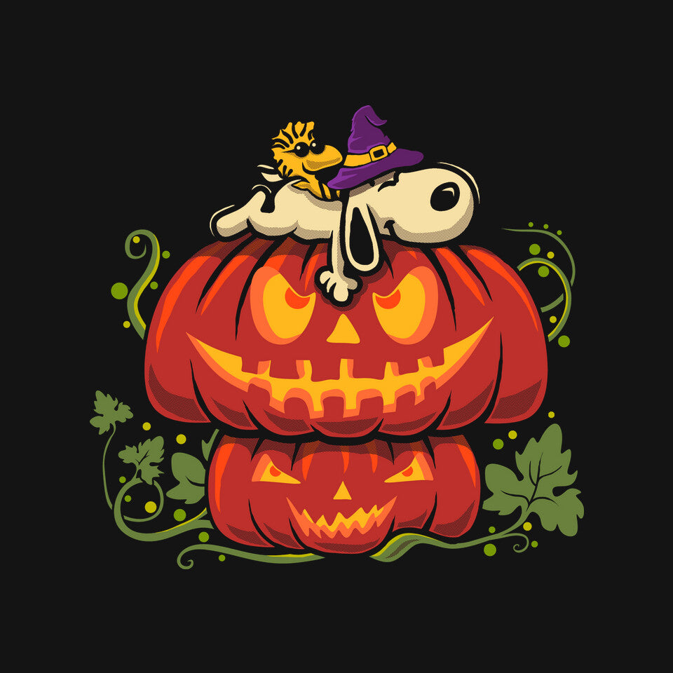 Beagle's Pumpkin House – Funny Graphic T-Shirt design artwork for black graphic T-shirt