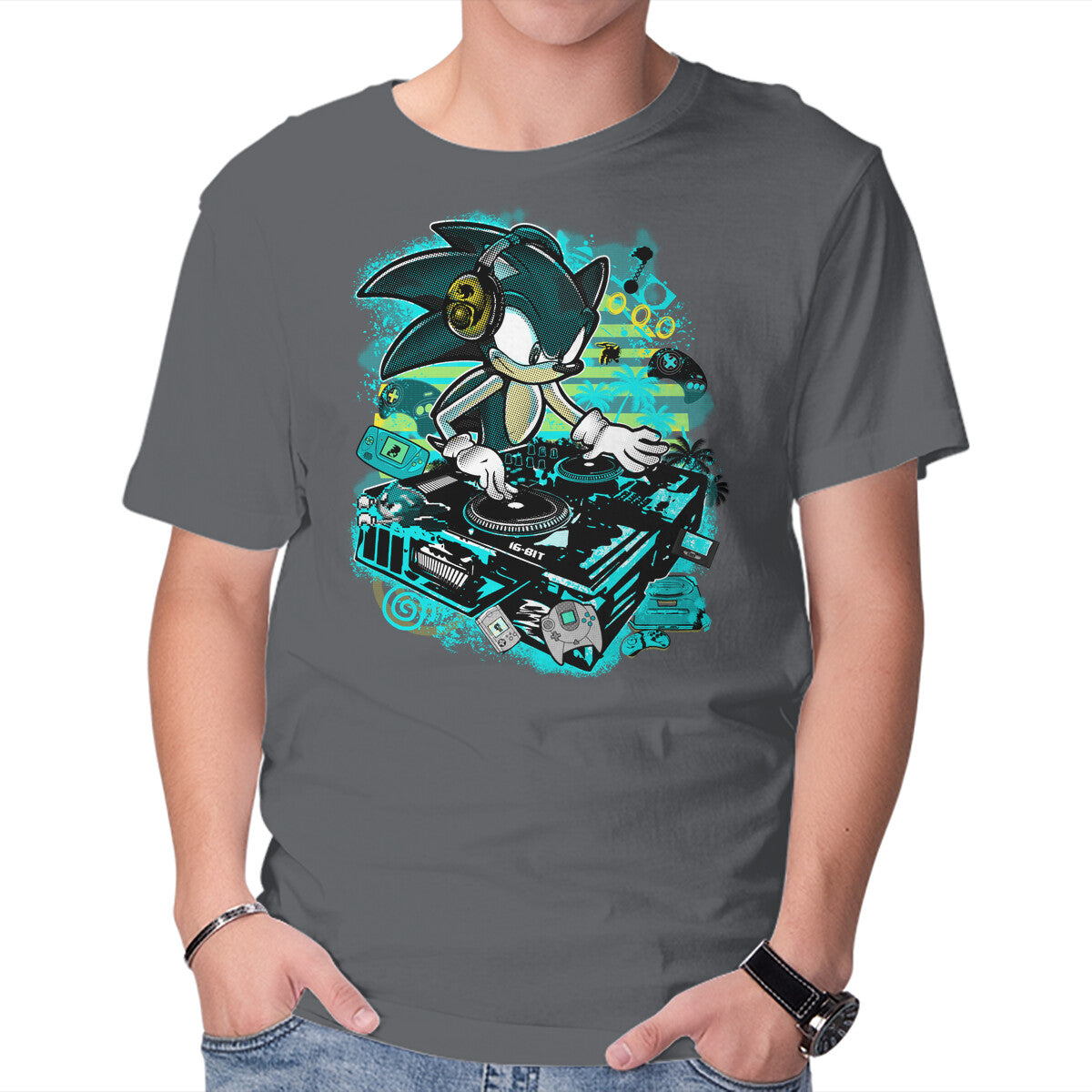 Speedin And Spinnin – Gaming Graphic T-Shirt in charcoal, product display