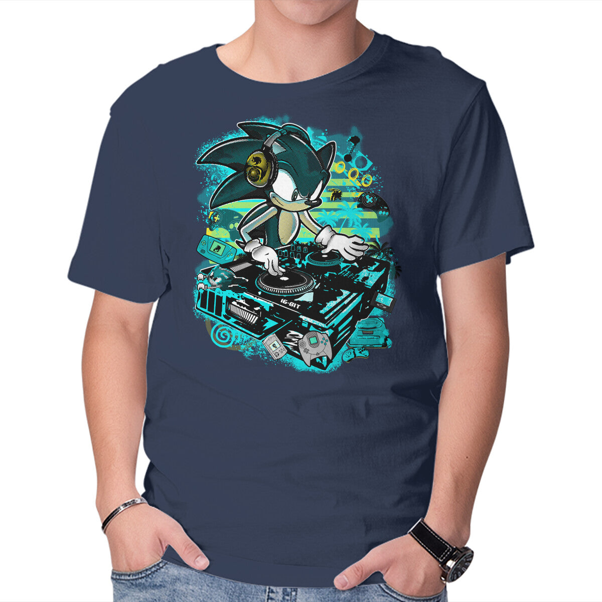 Speedin And Spinnin – Gaming Graphic T-Shirt in navy, product display