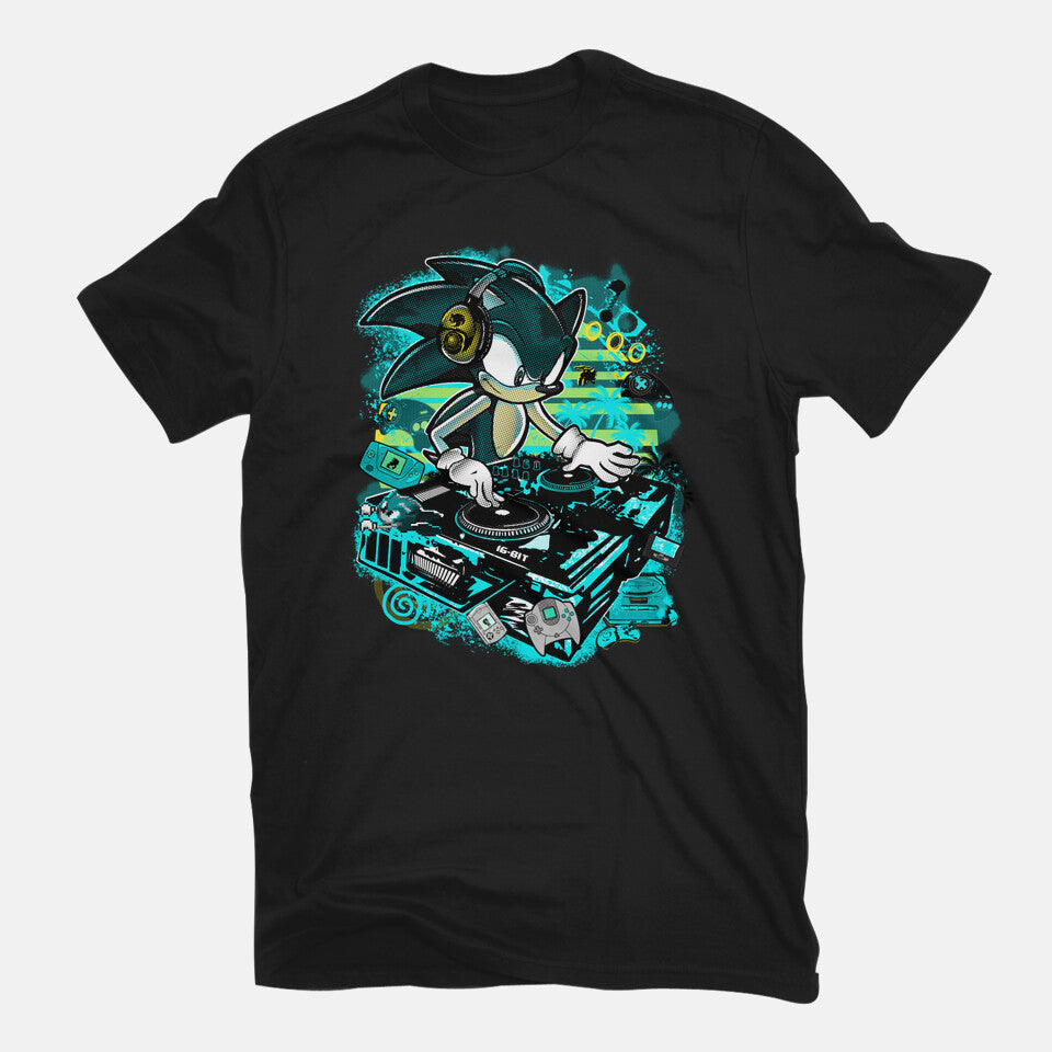 Speedin And Spinnin – Gaming Graphic T-Shirt in black, flat-lay product view