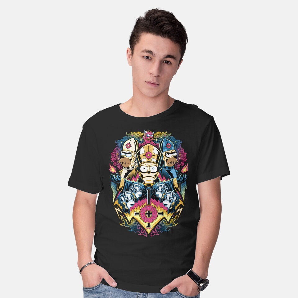 Model wearing black Papa Caramba – Music Graphic T-Shirt