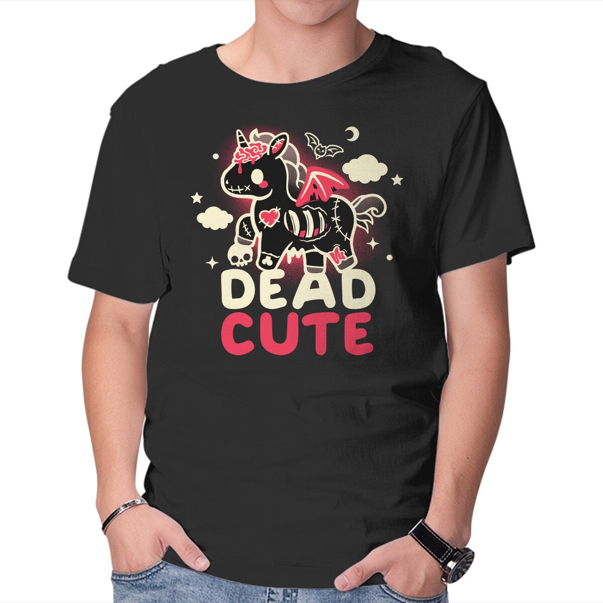 Dead Cute Unicorn – Fantasy Graphic T-Shirt in black, product display