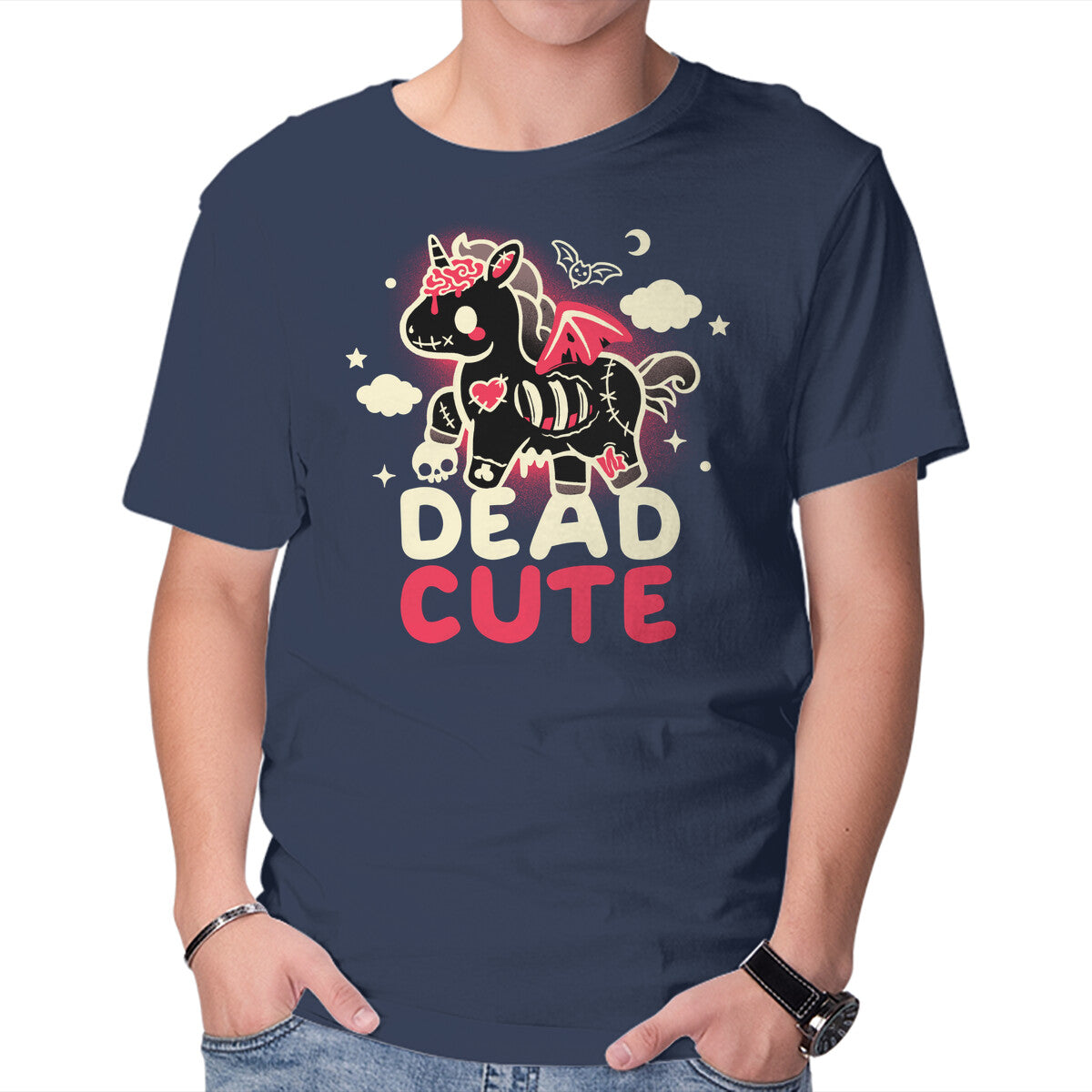 Dead Cute Unicorn – Fantasy Graphic T-Shirt in navy, product display