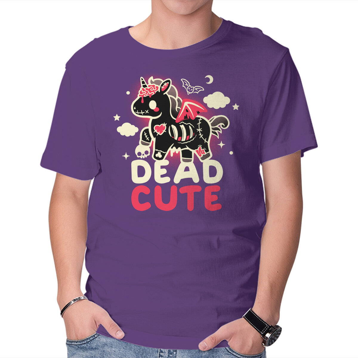 Dead Cute Unicorn – Fantasy Graphic T-Shirt in purple, product display