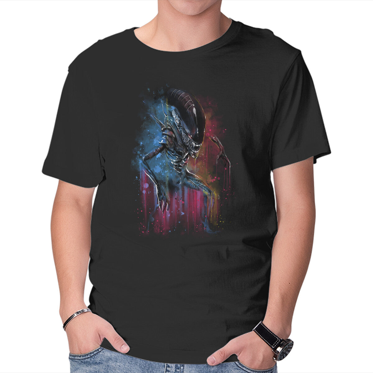 Alien Watercolor – Halloween Graphic T-Shirt in black, product display